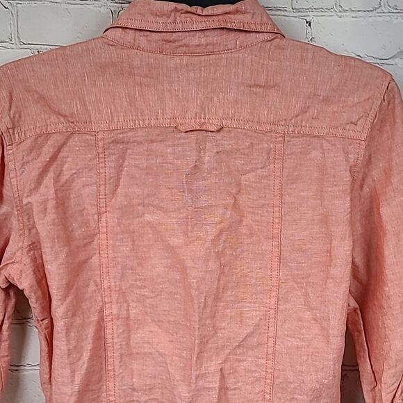 Max Studio Orange Linen Blend Roll Tab Sleeve Casual Button Down Shirt Women's S - Picture 9 of 9